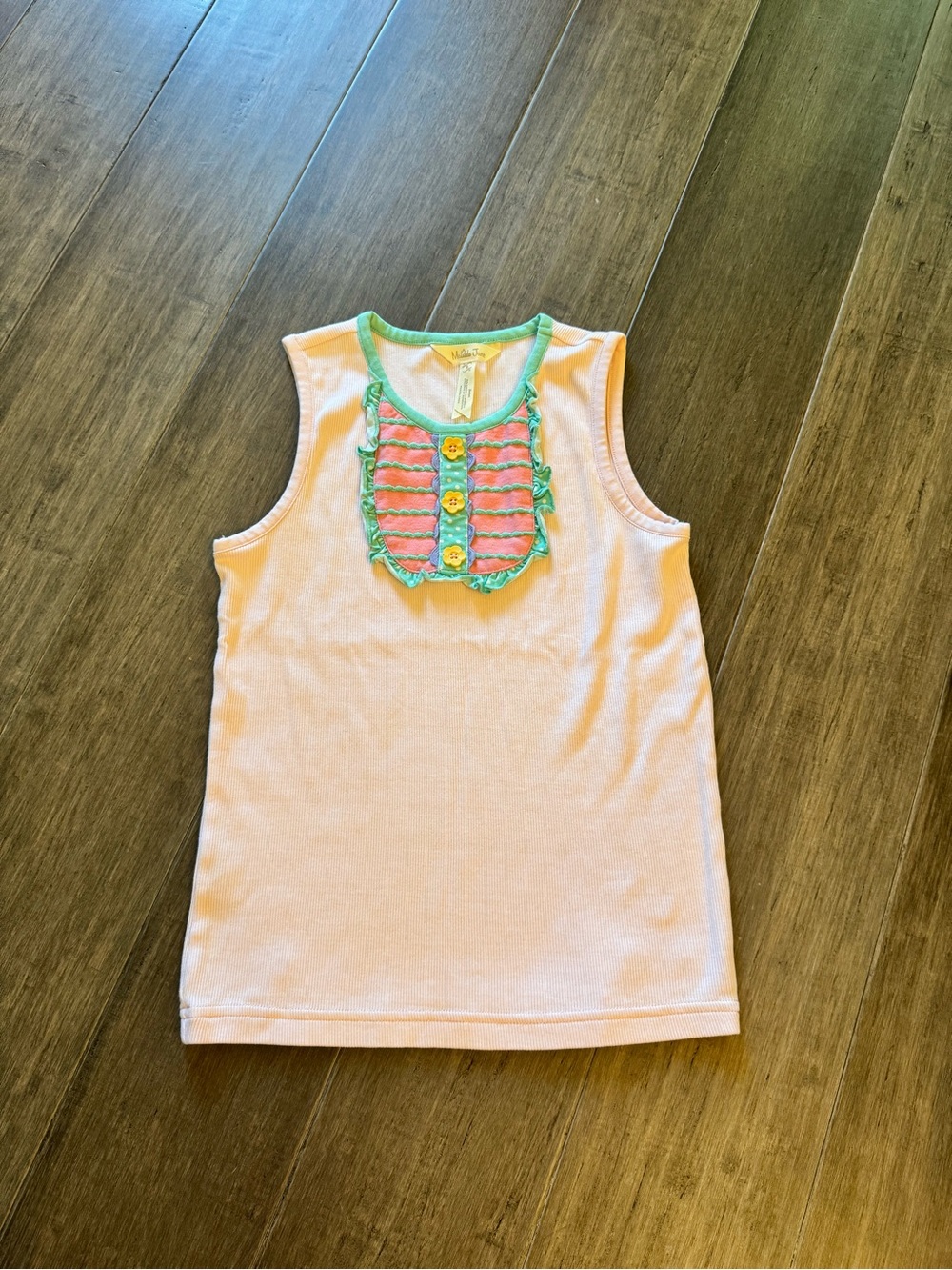 Matilda Jane Pink Tank with Green Trim and Coral Front Accents